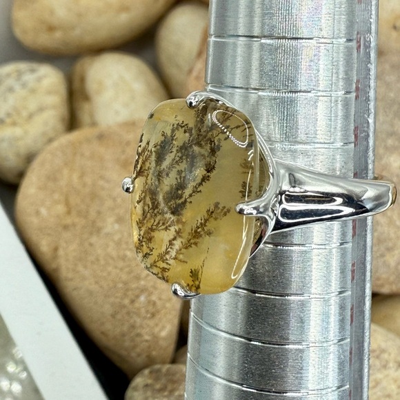 Sterling Silver Moss Agate Ring Size 8 Dendritic Gemstone Nature Inspired 4.3 gr - Picture 14 of 16